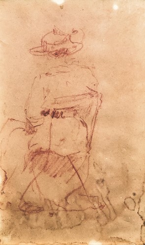Raffaele Ragione - Donna di spalle, fine Ottocento-inizi Novecento, matita su carta, mm 190x120