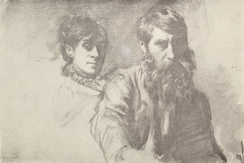 Vincenzo Gemito - Autoritratto con moglie, 1909, matita su carta, mm 230x340